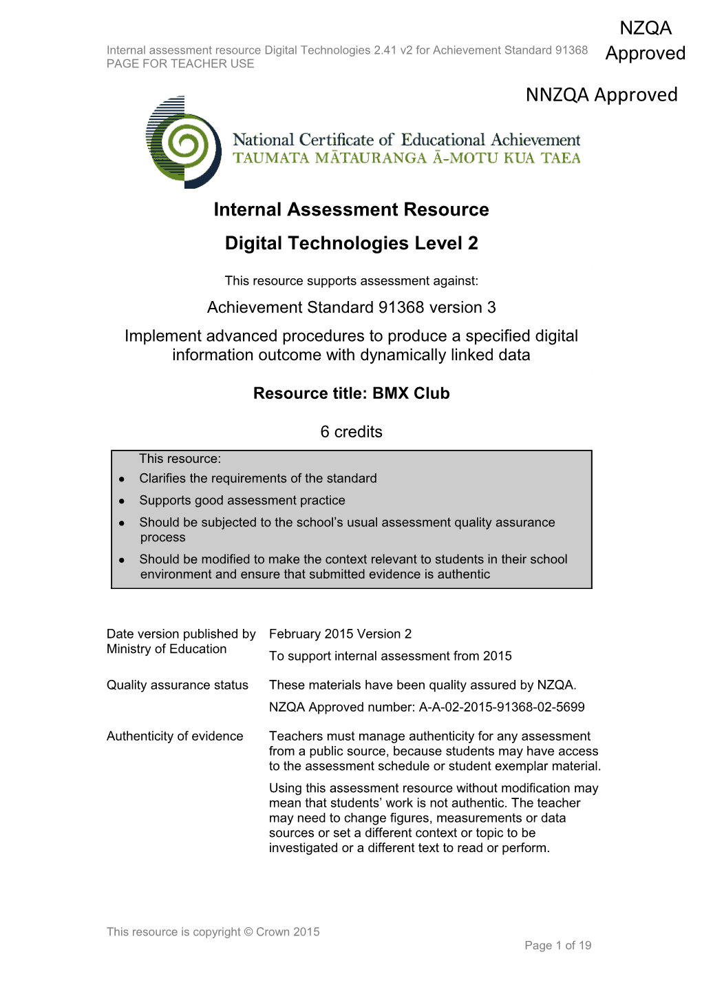 Level 2 Digital Technologies Internal Assessment Resource