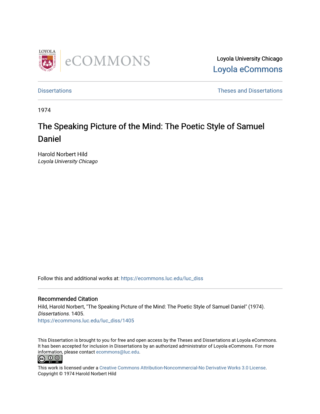 The Speaking Picture of the Mind: the Poetic Style of Samuel Daniel