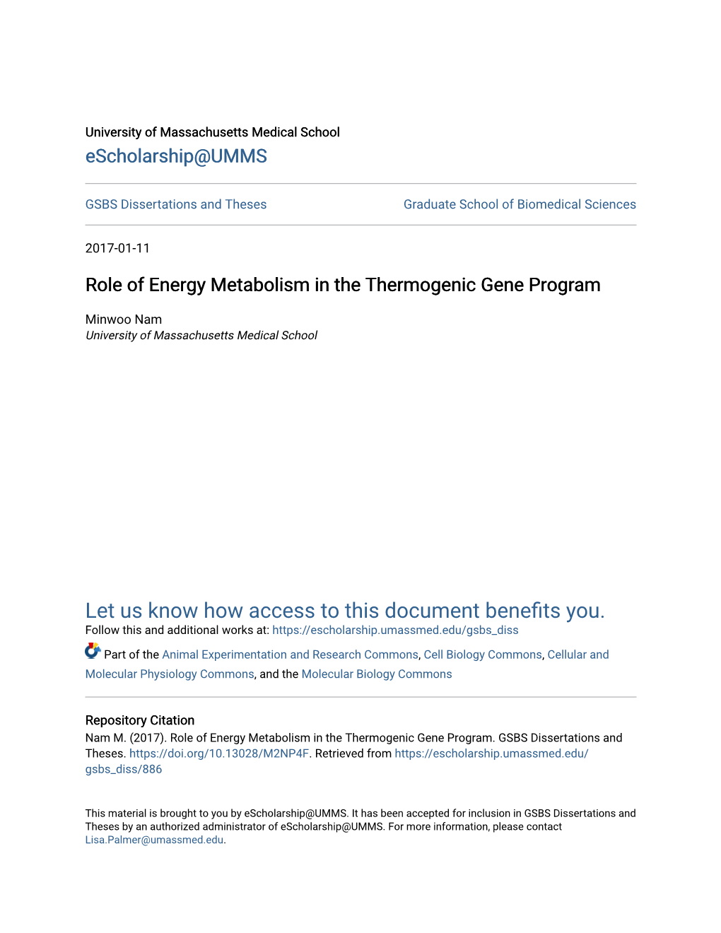 Role of Energy Metabolism in the Thermogenic Gene Program