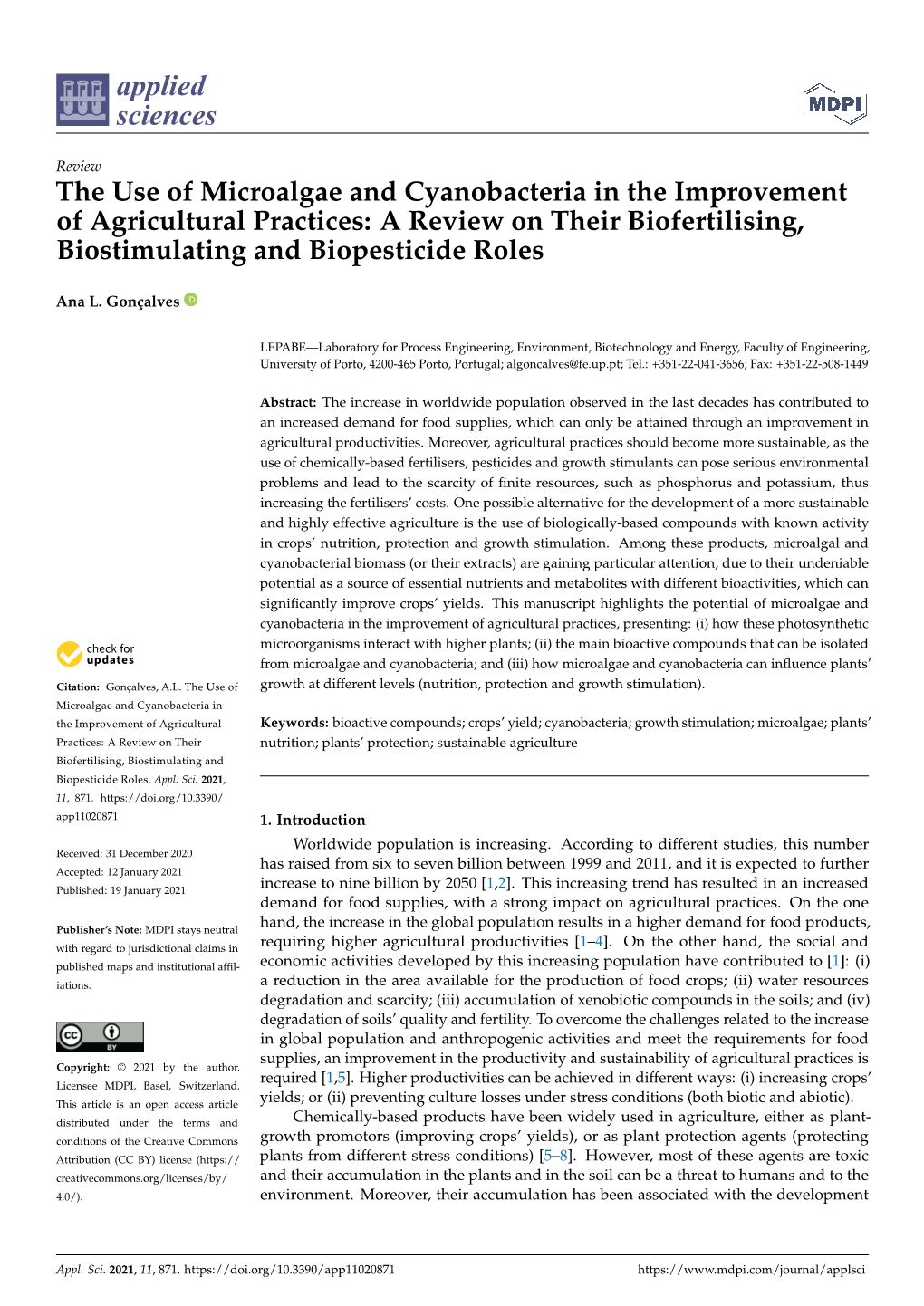 The Use of Microalgae and Cyanobacteria in the Improvement of Agricultural Practices: a Review on Their Biofertilising, Biostimulating and Biopesticide Roles