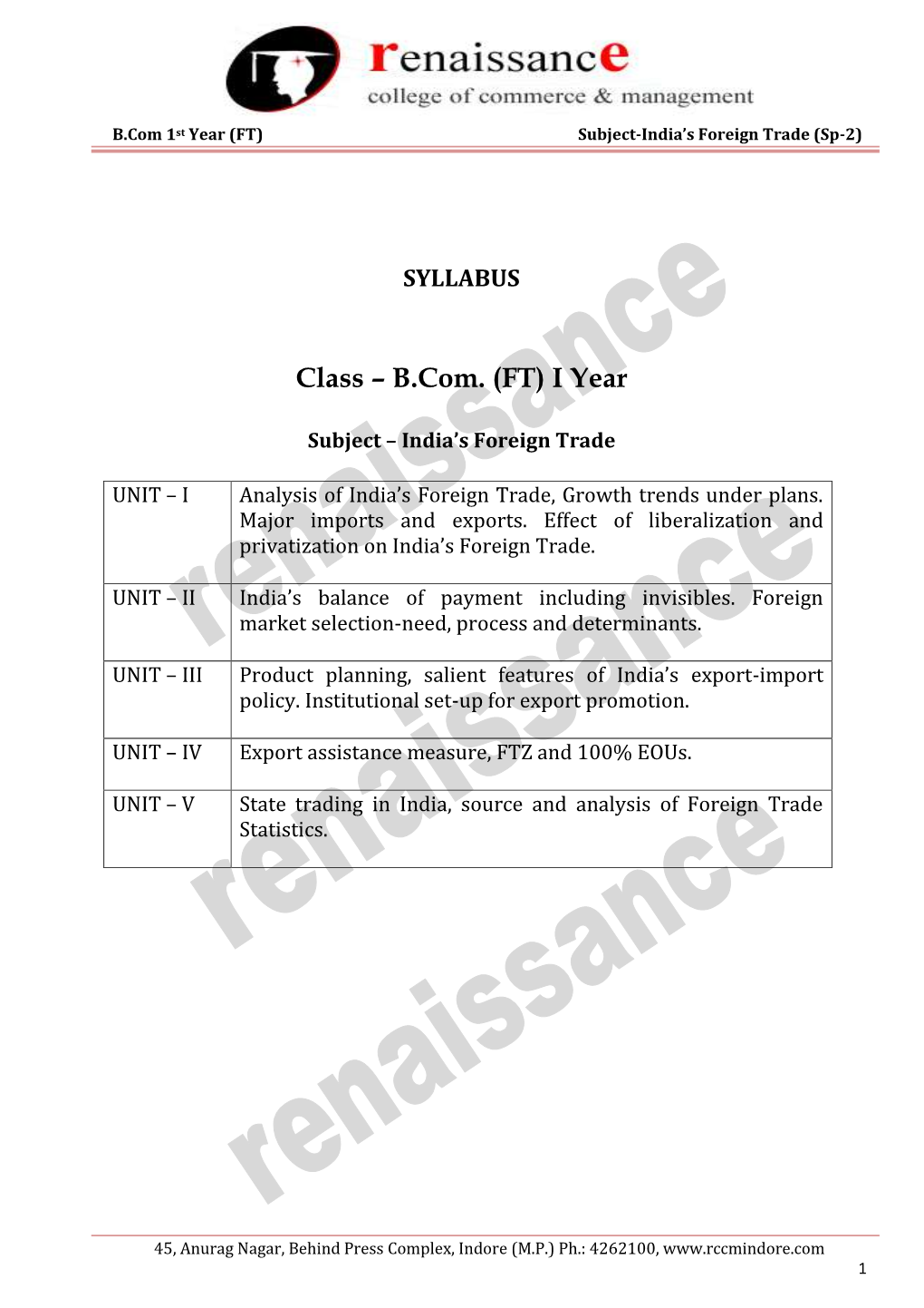 Class – B.Com. (FT) I Year