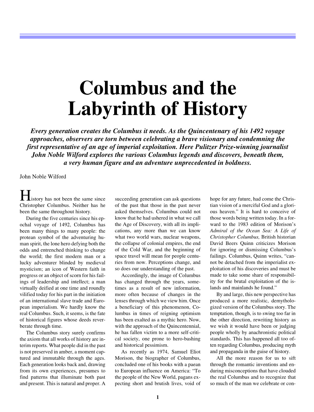 Columbus and the Labyrinth of History