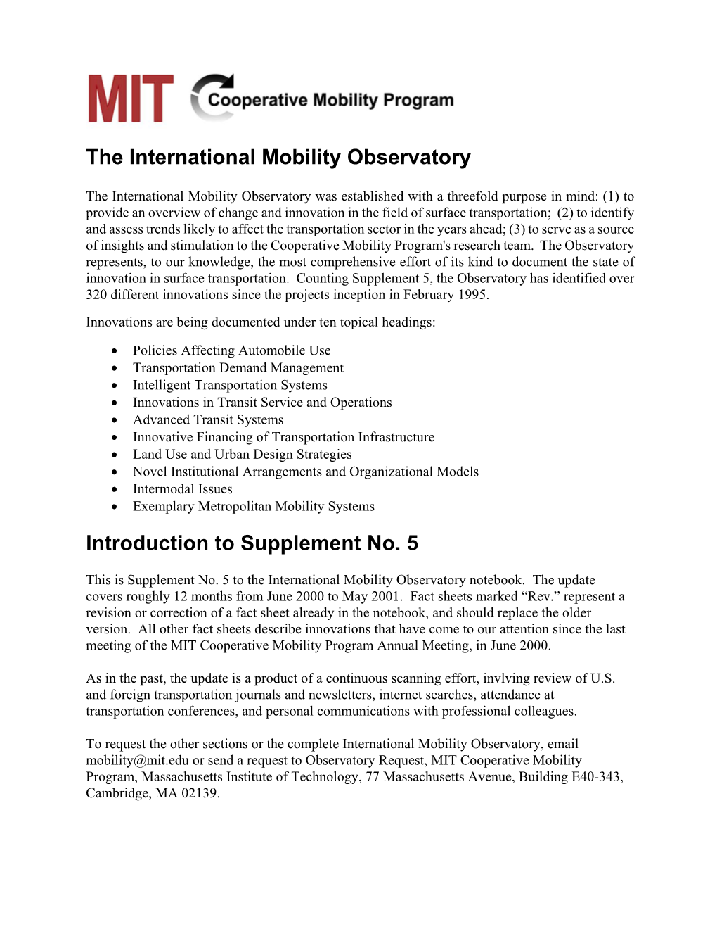 International Mobility Observatory