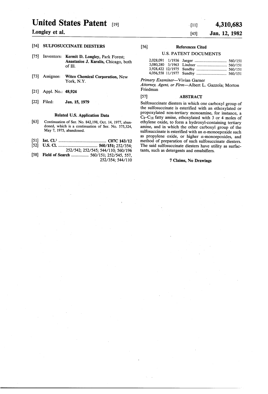 United States Patent (19) (11) 4,310,683 Longley Et Al