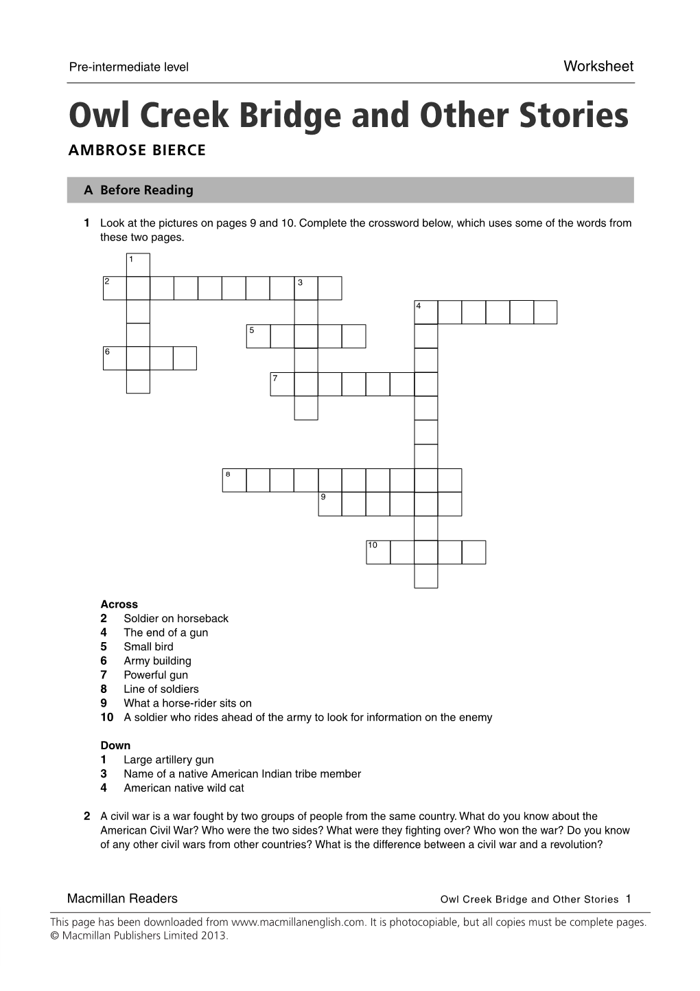 Owl Creek Worksheet