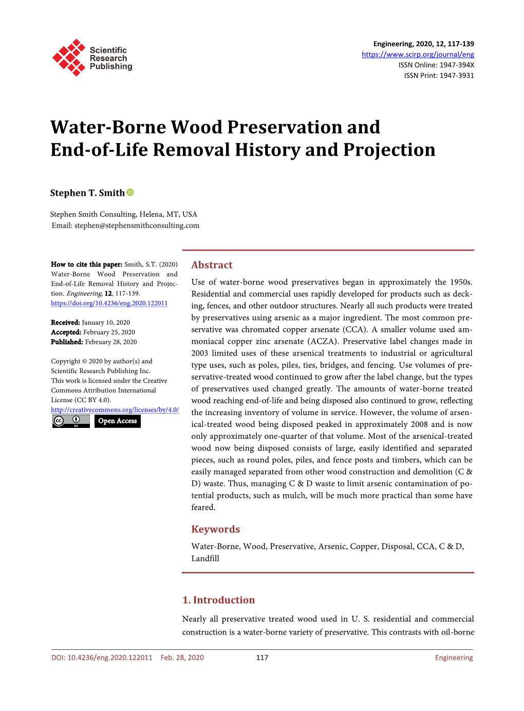 Water-Borne Wood Preservation and End-Of-Life Removal History and Projection