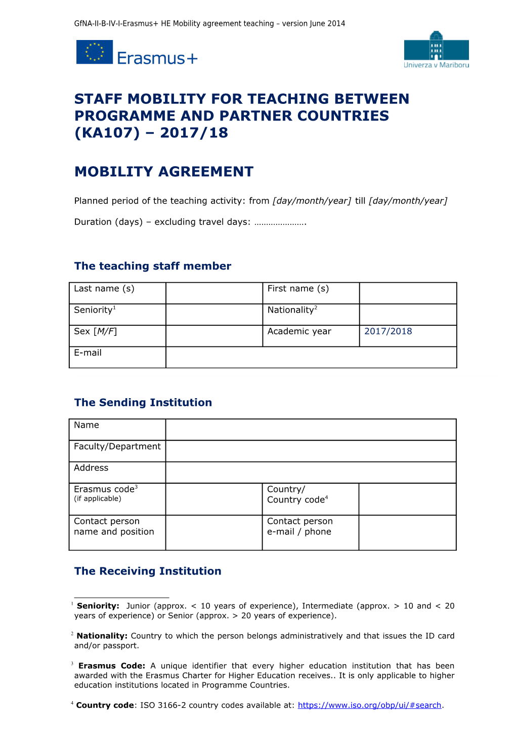 Staff Mobility for Teaching Between Programme and Partner Countries (Ka107) 2017/18