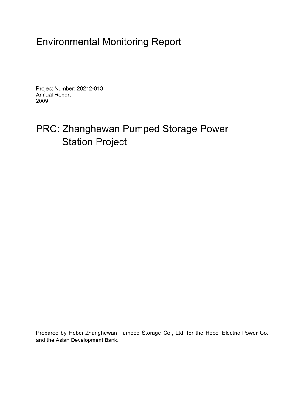 Environmental Monitoring Report PRC: Zhanghewan Pumped Storage Power Station Project