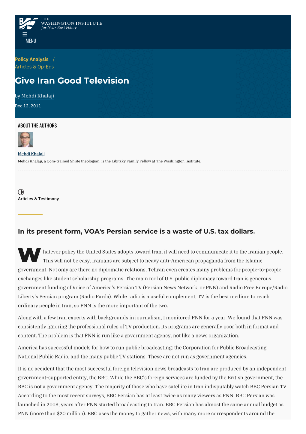 Give Iran Good Television | the Washington Institute