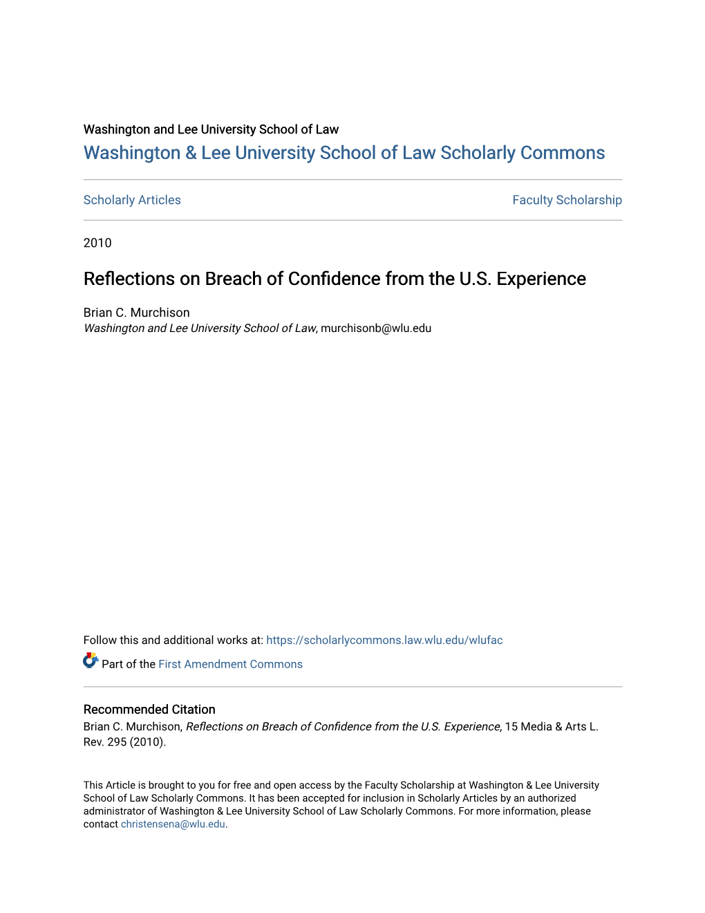 Reflections on Breach of Confidence from the U.S. Experience