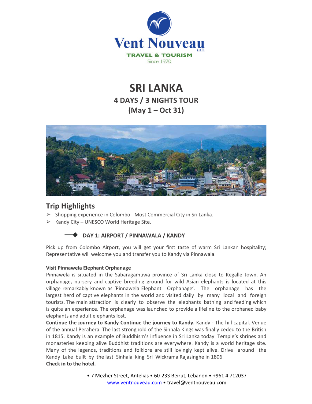 SRI LANKA 4 DAYS / 3 NIGHTS TOUR (May 1 – Oct 31)