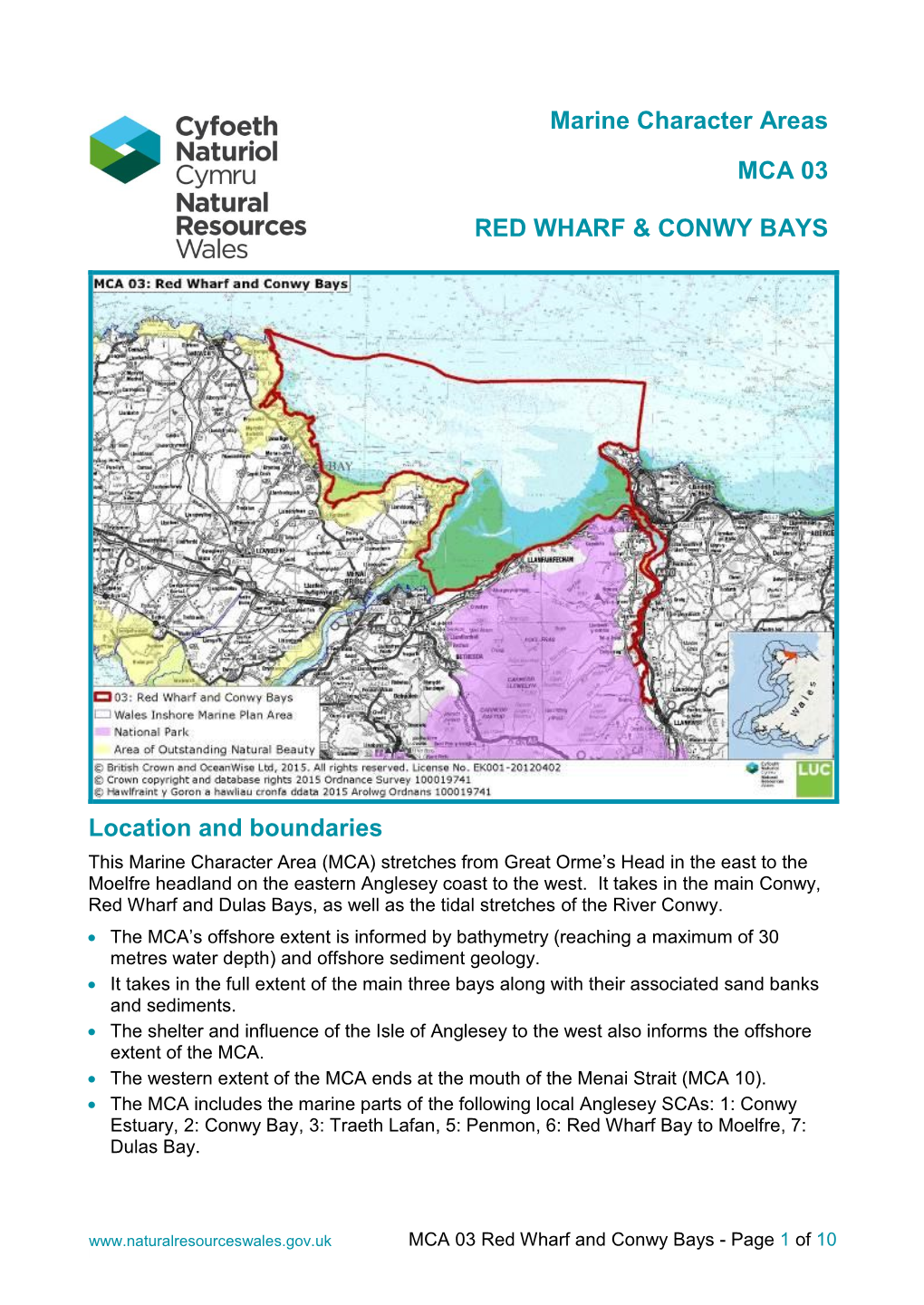 Marine Character Areas MCA 03 RED WHARF & CONWY BAYS Location