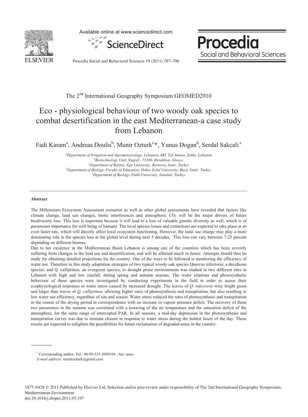 Eco-Physiological Behaviour of Two Woody Oak Species in Lebanon