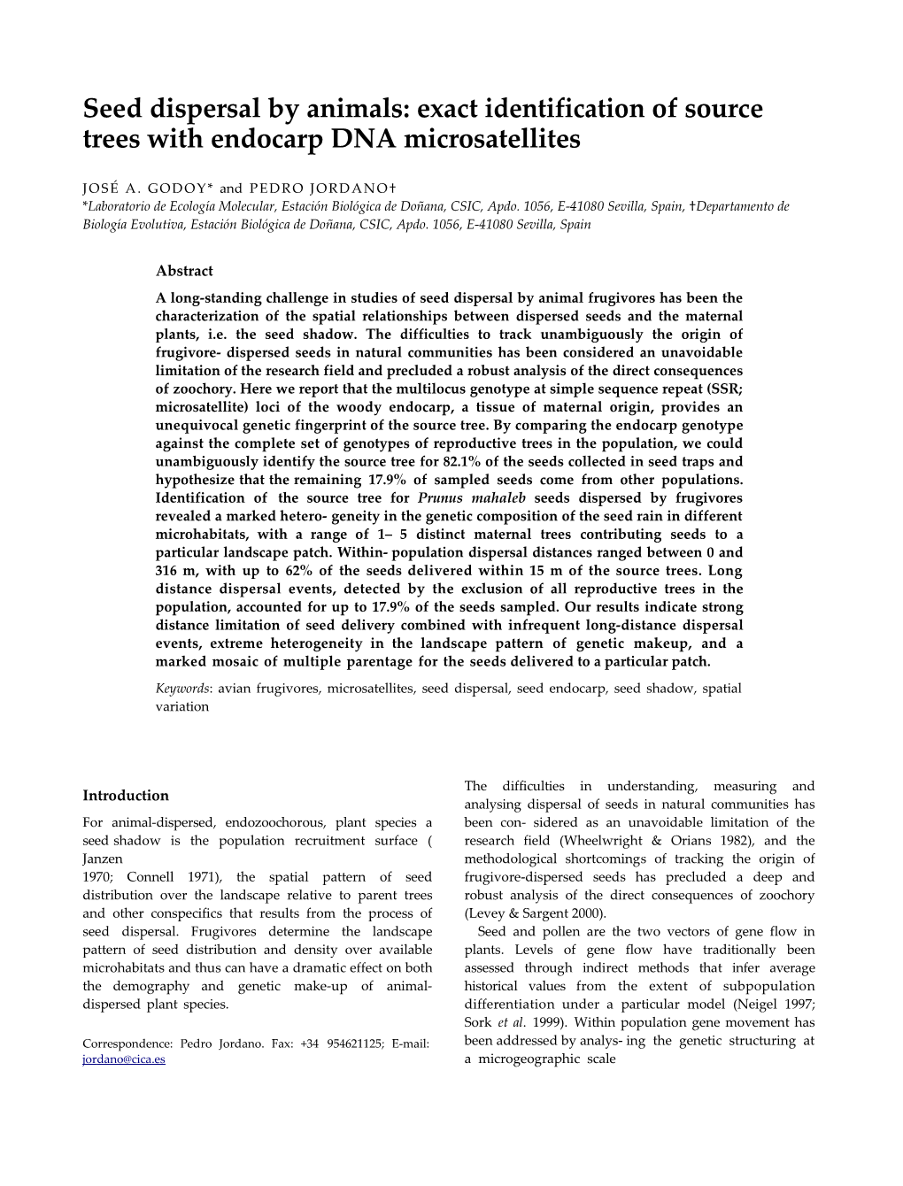 Seed Dispersal by Animals: Exact Identification of Source Trees with Endocarp DNA