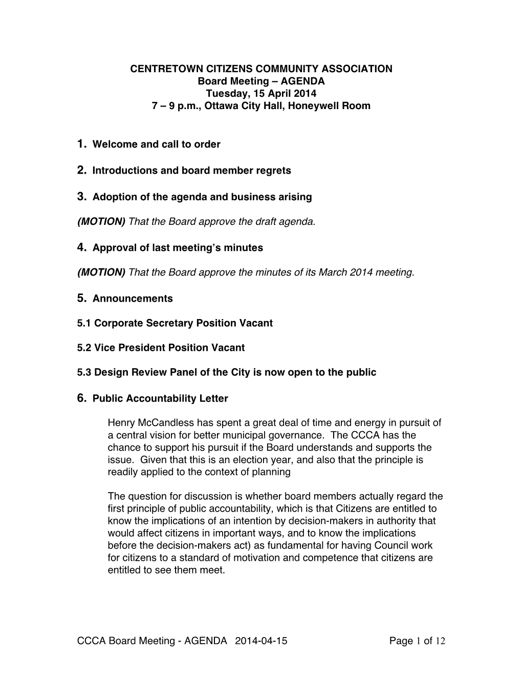 CCCA Board Agenda 04-15-2014