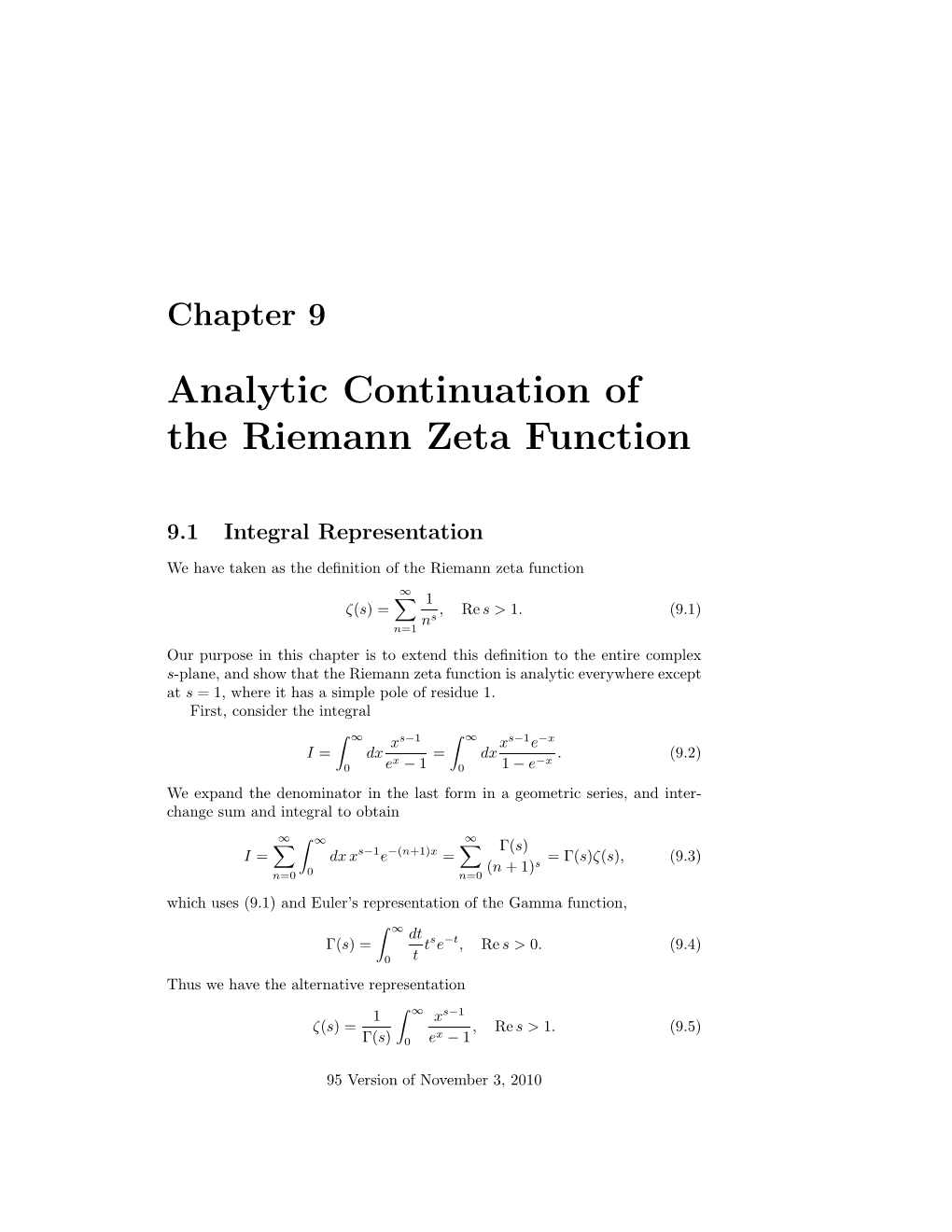 Analytic Continuation of the Riemann Zeta Function