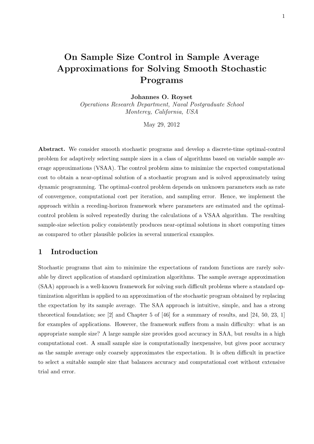 On Sample Size Control in Sample Average Approximations for Solving Smooth Stochastic Programs