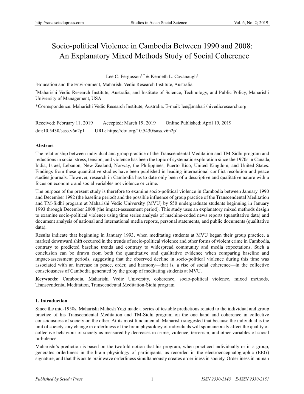 Socio-Political Violence in Cambodia Between 1990 and 2008: an Explanatory Mixed Methods Study of Social Coherence