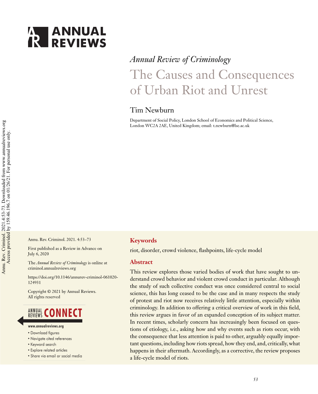 The Causes and Consequences of Urban Riot and Unrest