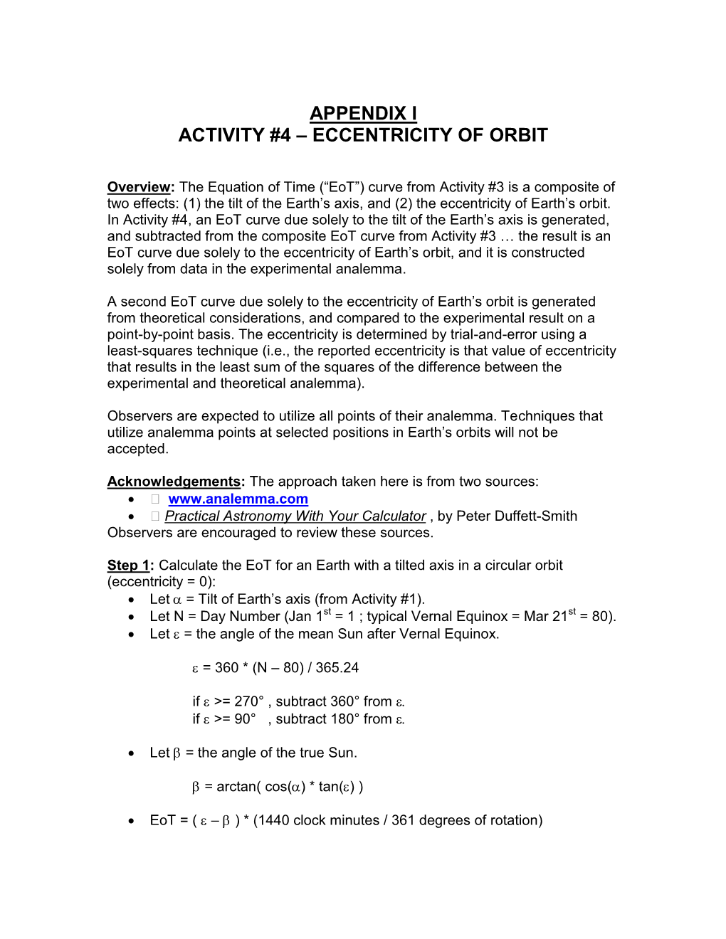 Appendix I Activity #4 – Eccentricity of Orbit