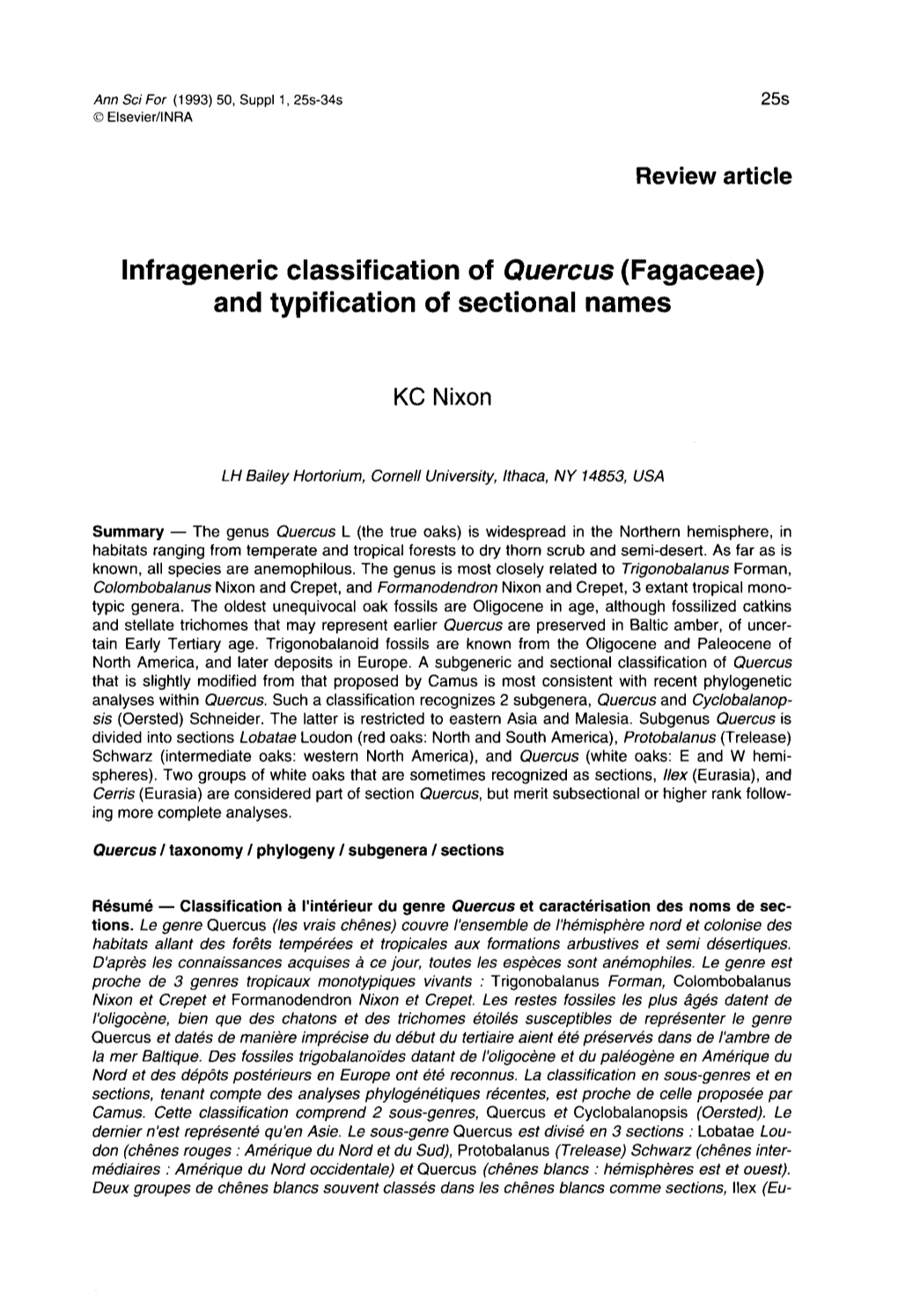 Infrageneric Classification of Quercus (Fagaceae) and Typification of Sectional Names