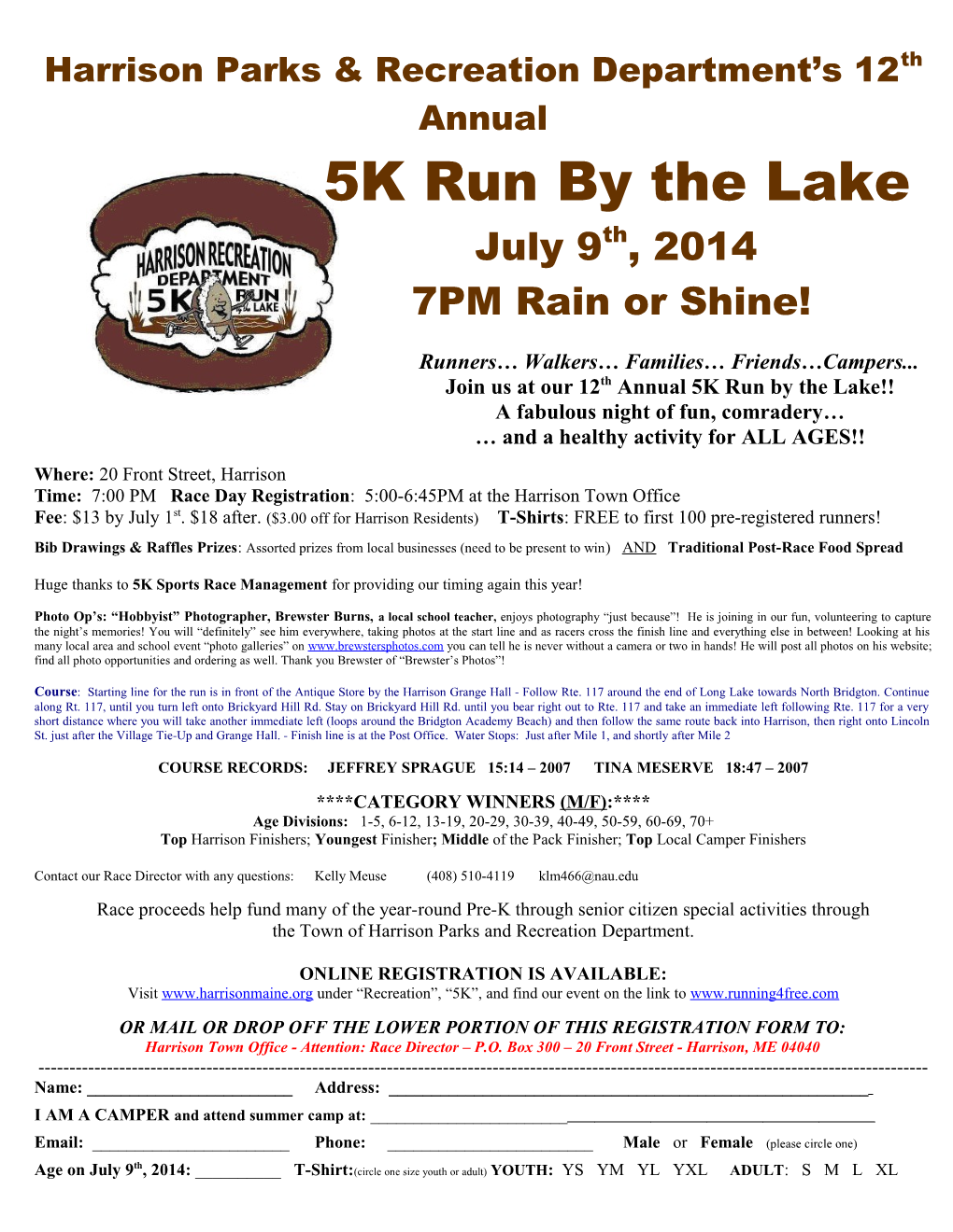 Harrison Recreation S 5K Run by the Lake