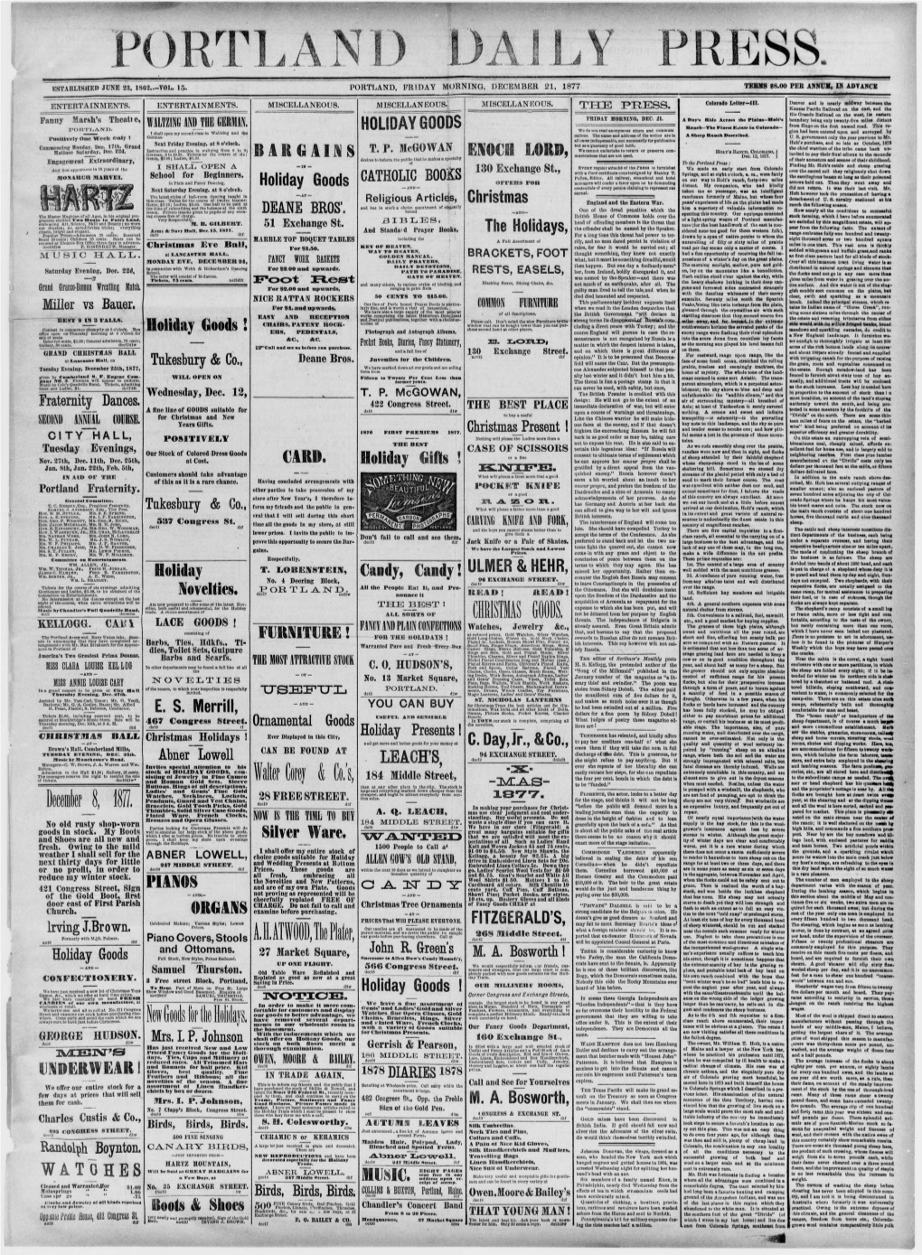 Portland Daily Press: December 21, 1877