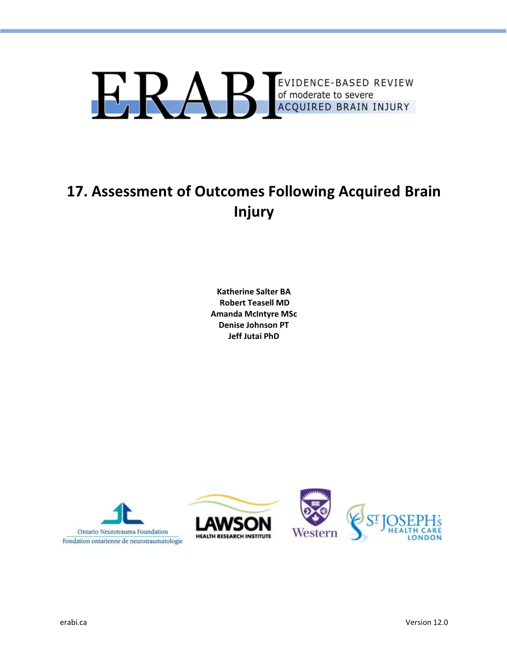 17. Assessment of Outcomes Following Acquired Brain Injury