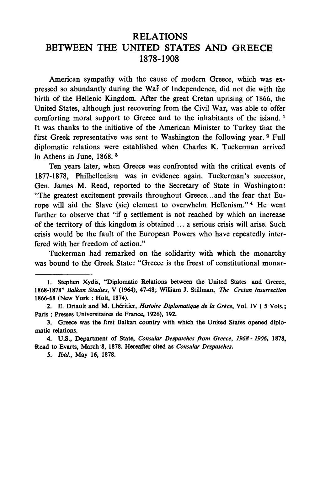 Relations Between the United States and Greece 1878-1908