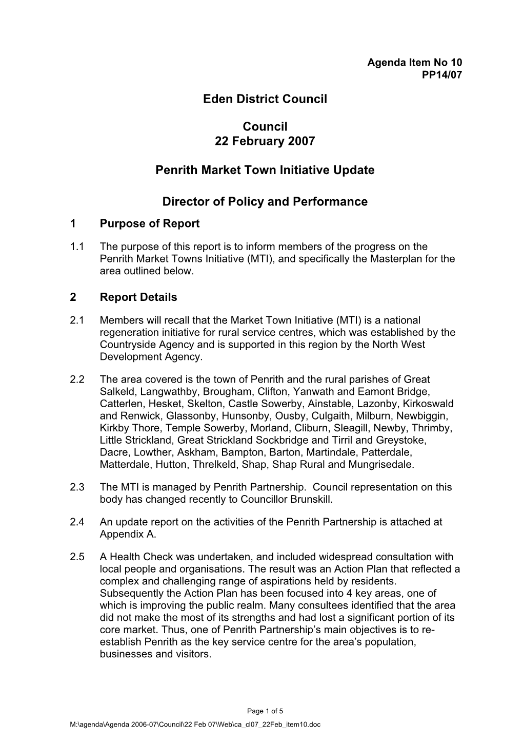 Penrith Market Town Initiative Update