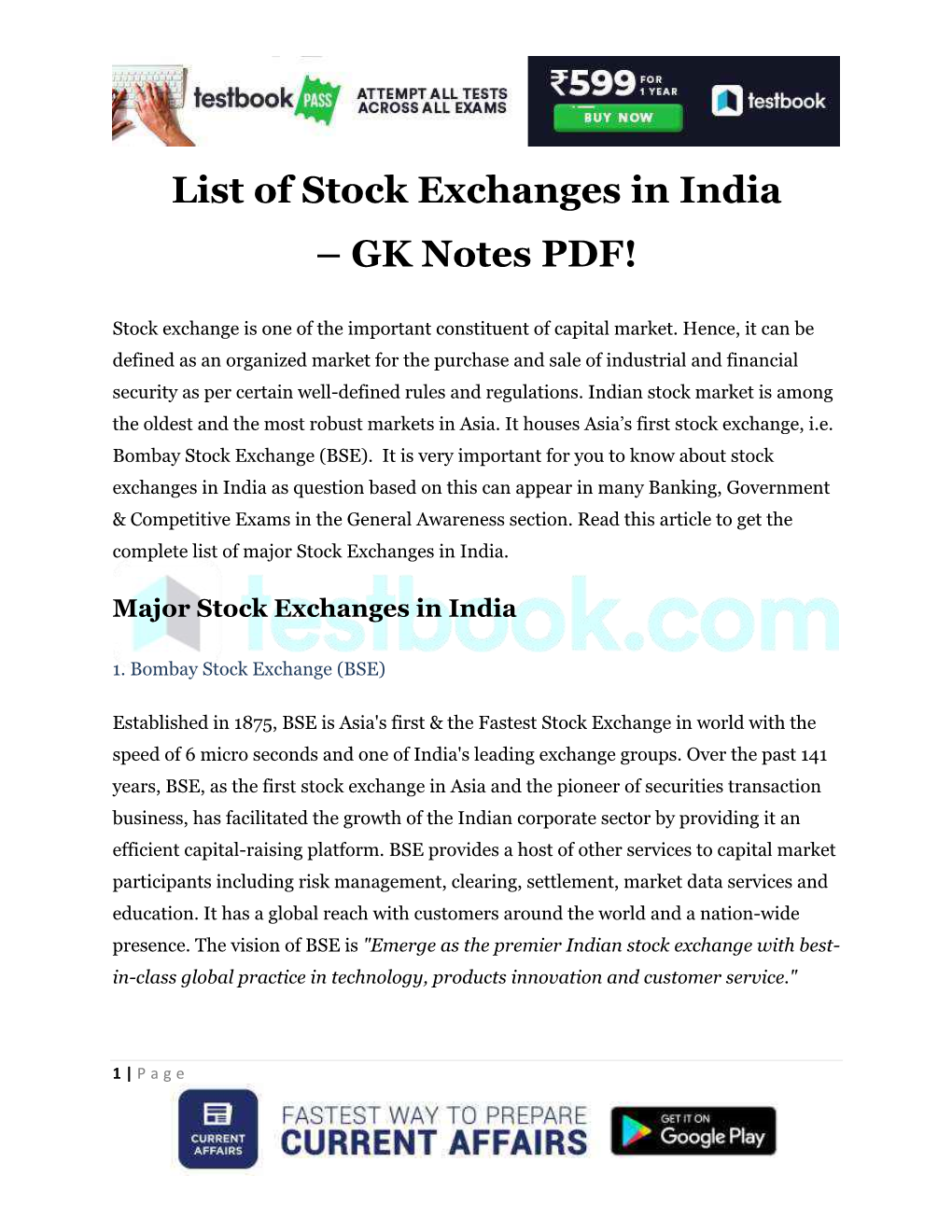 List of Stock Exchanges in India – GK Notes PDF!