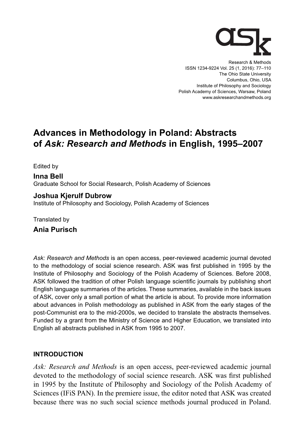 Abstracts of Ask: Research and Methods in English, 1995–2007