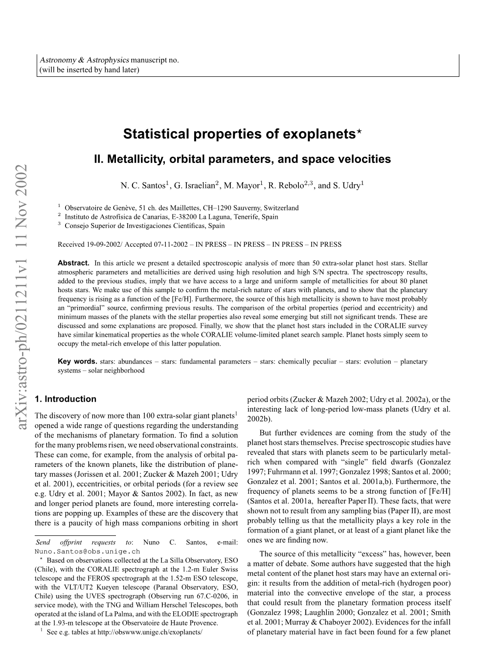 Statistical Properties of Exoplanets II. Metallicity, Orbital Parameters, And