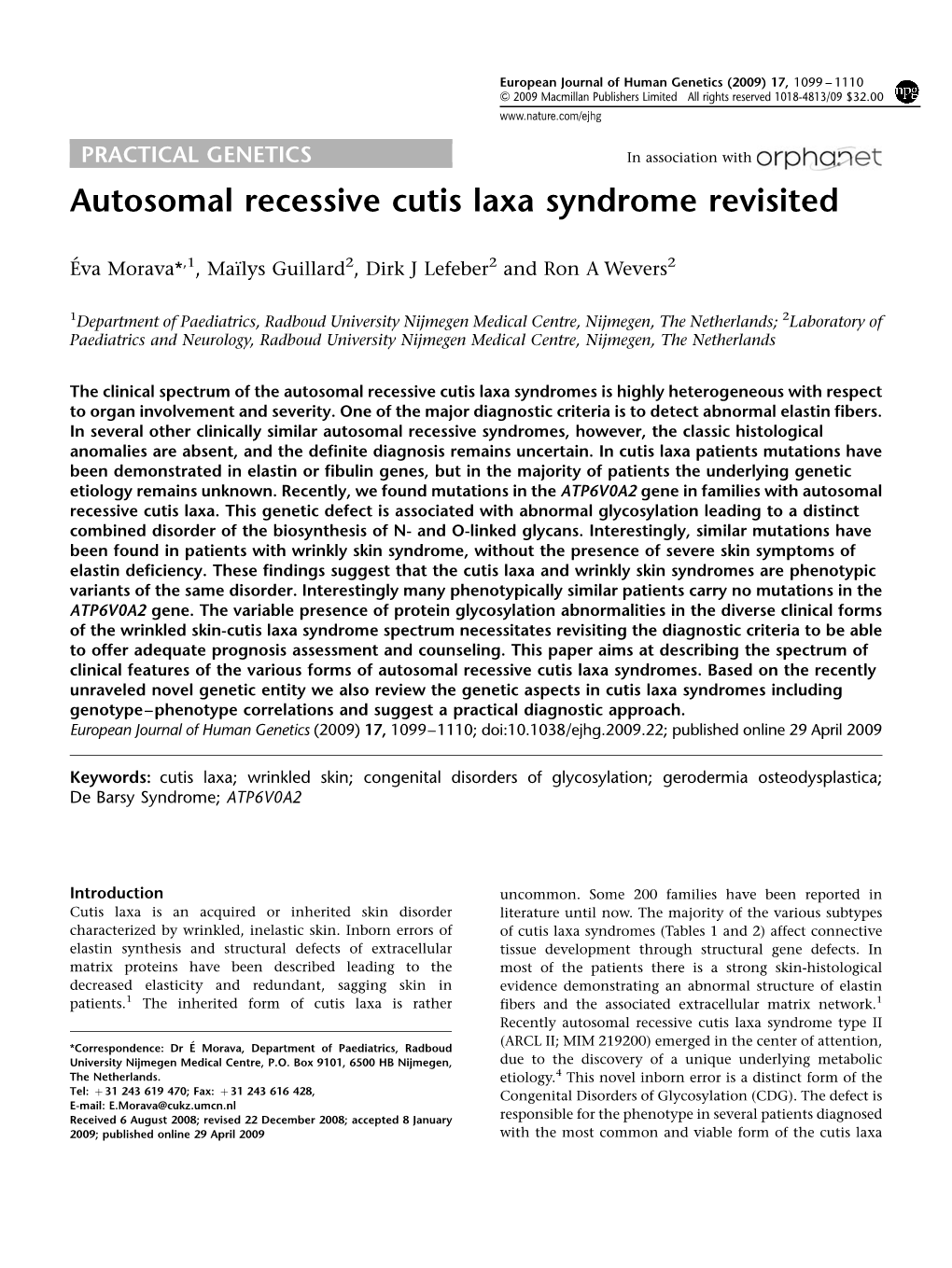 Autosomal Recessive Cutis Laxa Syndrome Revisited