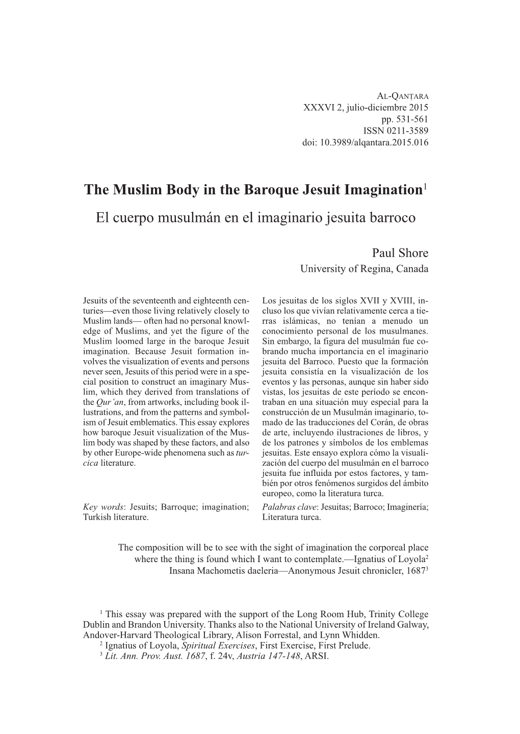 The Muslim Body in the Baroque Jesuit Imagination1 El Cuerpo Musulmán En El Imaginario Jesuita Barroco