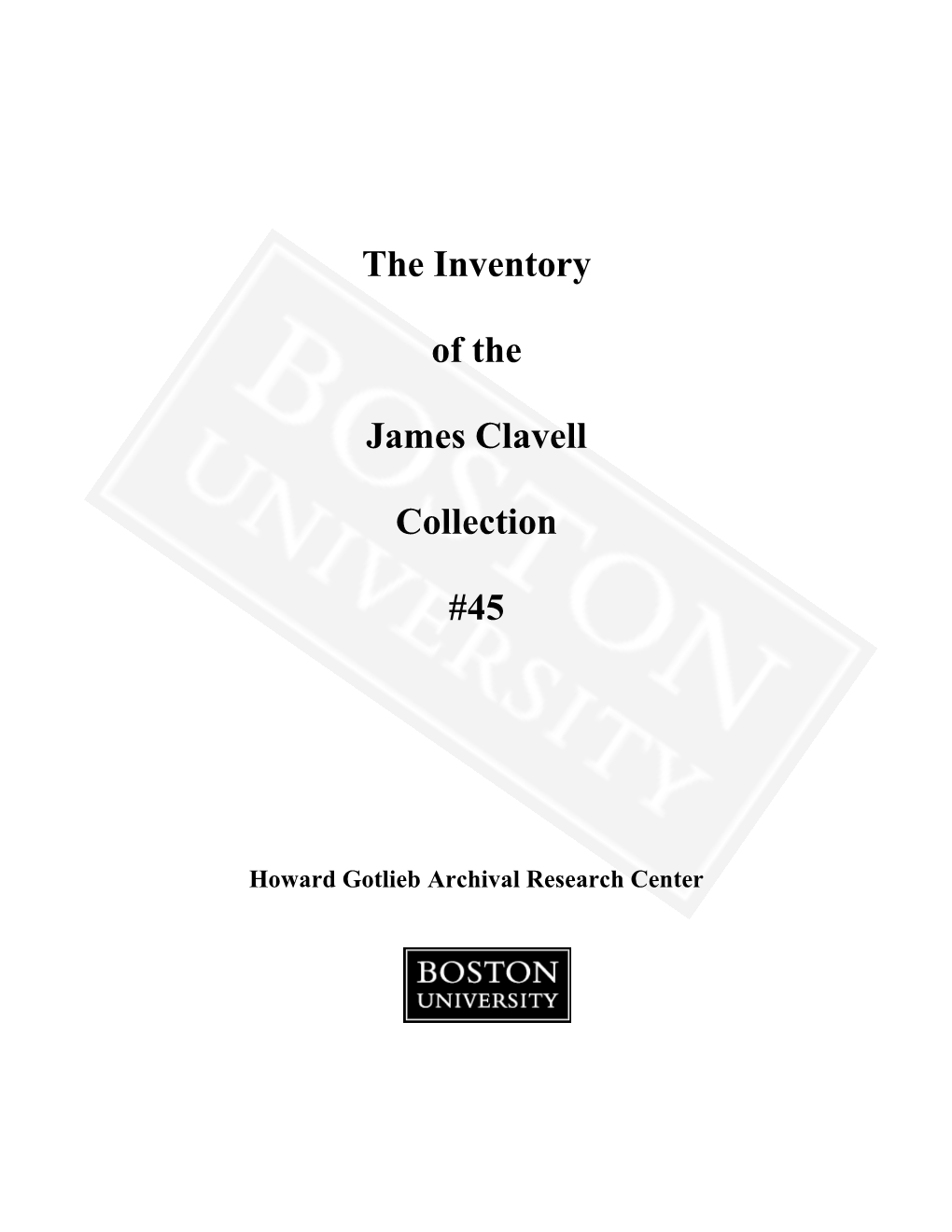 The Inventory of the James Clavell Collection