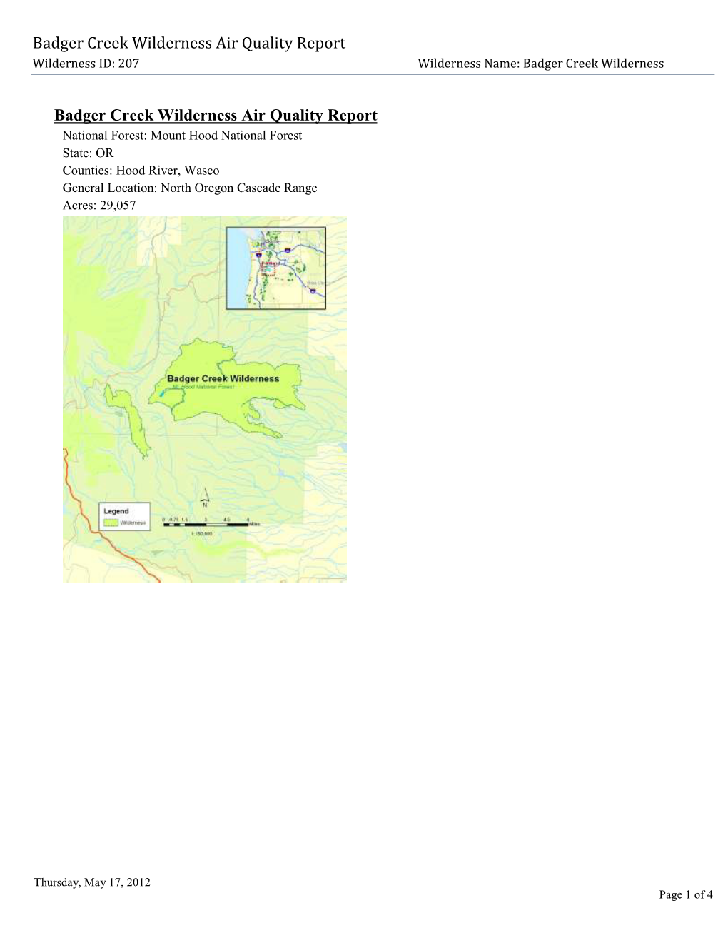 Badger Creek Wilderness Air Quality Report, 2012