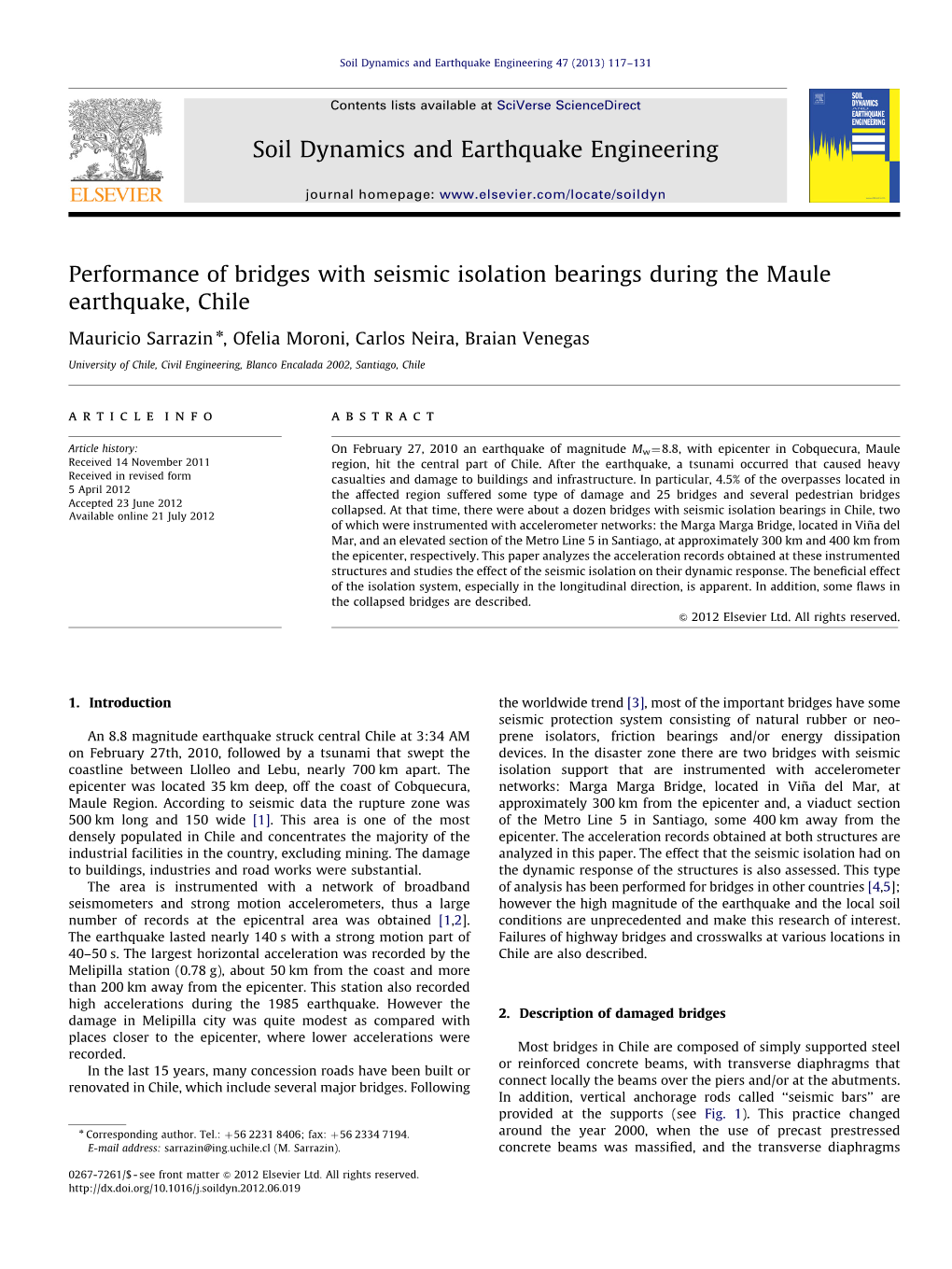 Performance of Bridges with Seismic Isolation Bearings During the Maule Earthquake, Chile