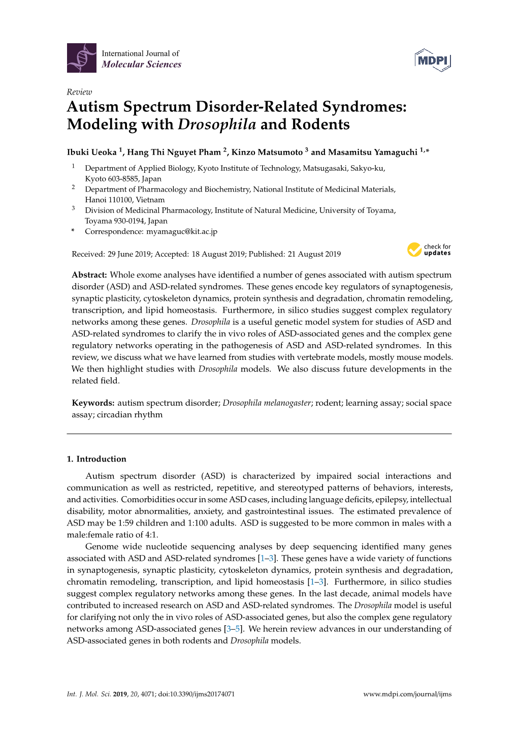 Autism Spectrum Disorder-Related Syndromes: Modeling with Drosophila and Rodents