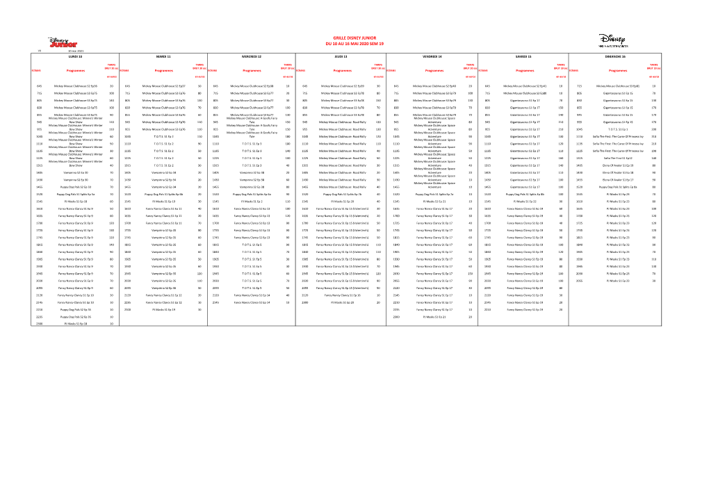 Grille Disney Junior Du 10 Au 16 Mai 2020 Sem 19