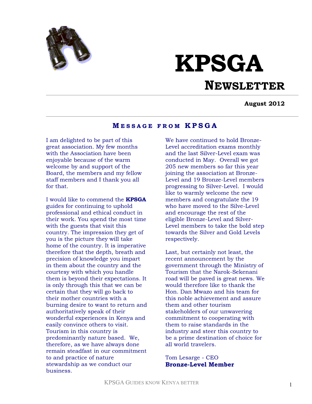 Download August 2012 Newsletter