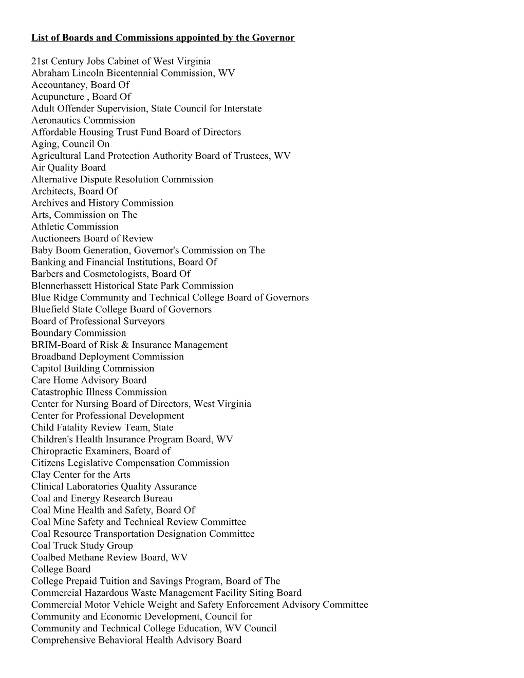 List Of Boards And Commissions Appointed By The Governor