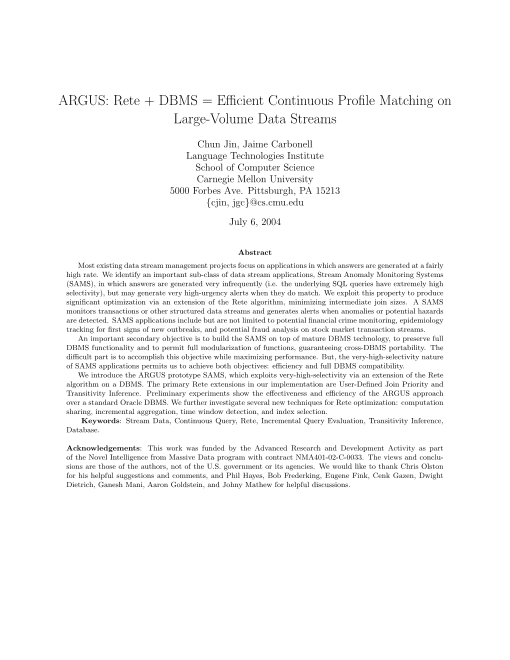 Rete + DBMS = Efficient Continuous Profile Matching on Large-Volume