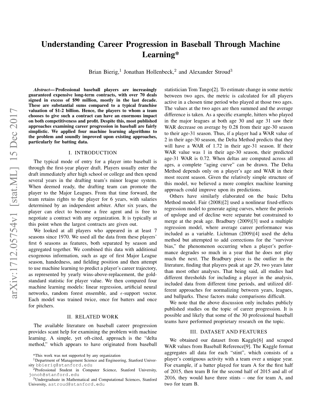 Understanding Career Progression in Baseball Through Machine Learning*