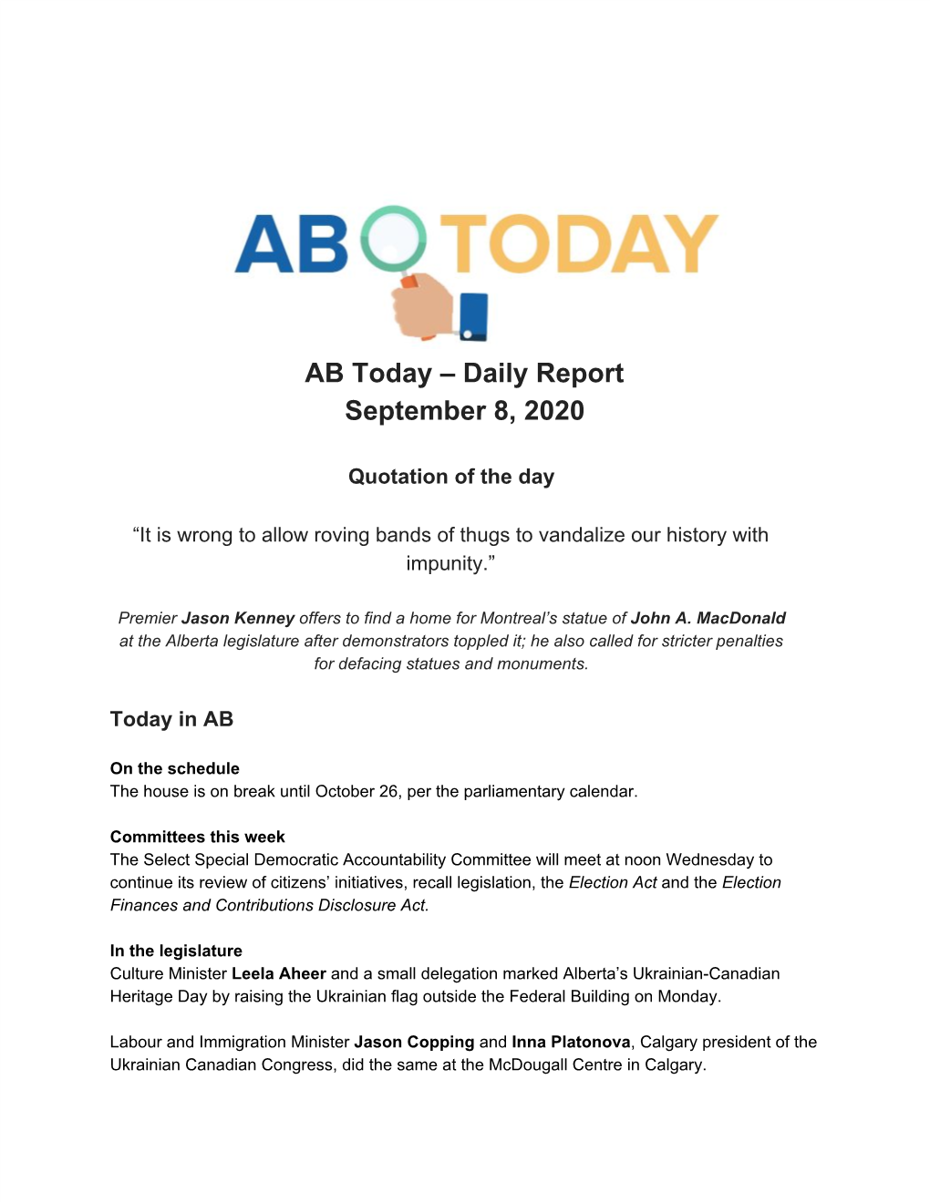 AB Today – Daily Report September 8, 2020