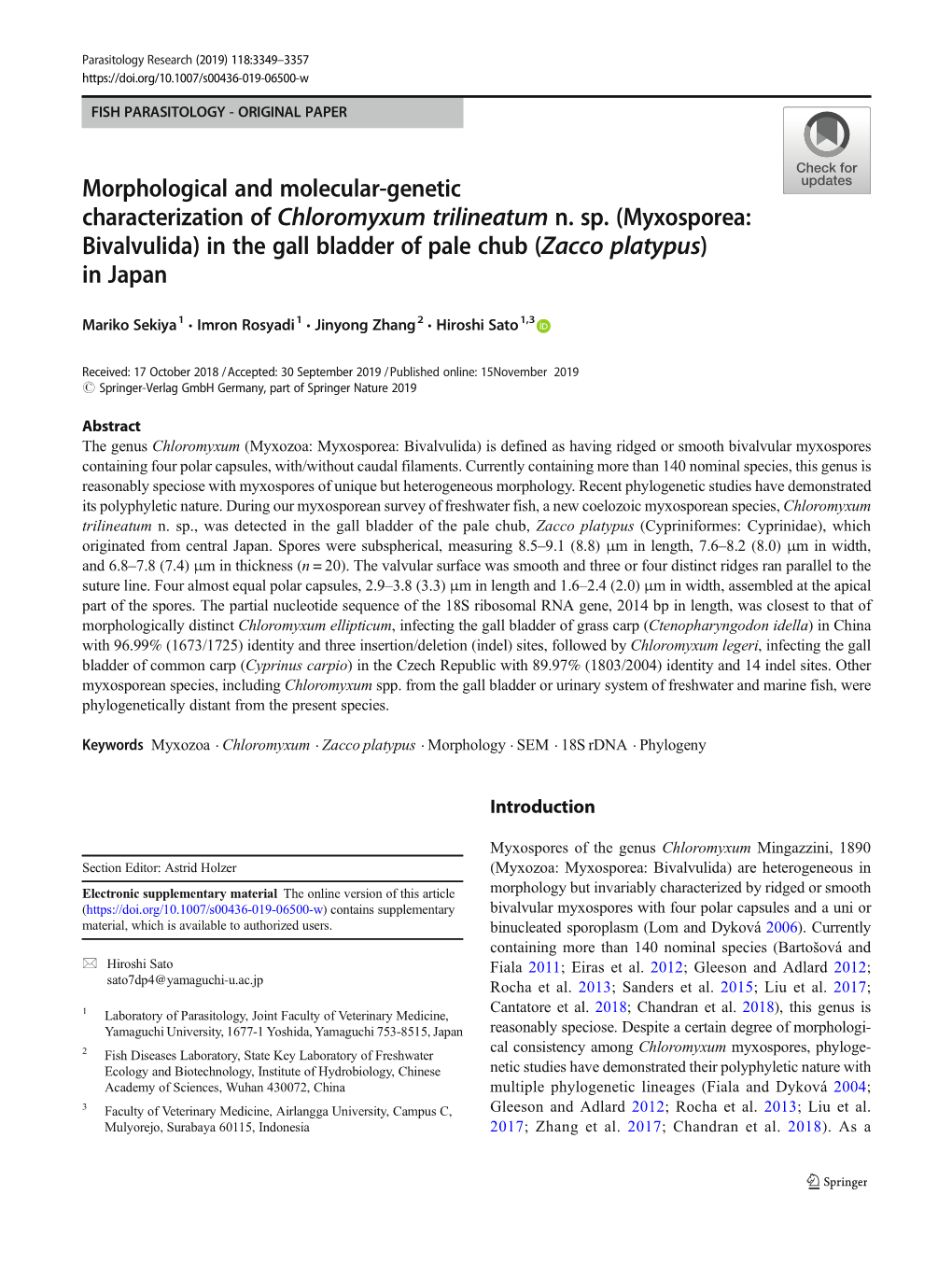 Myxosporea: Bivalvulida) in the Gall Bladder of Pale Chub (Zacco Platypus) in Japan