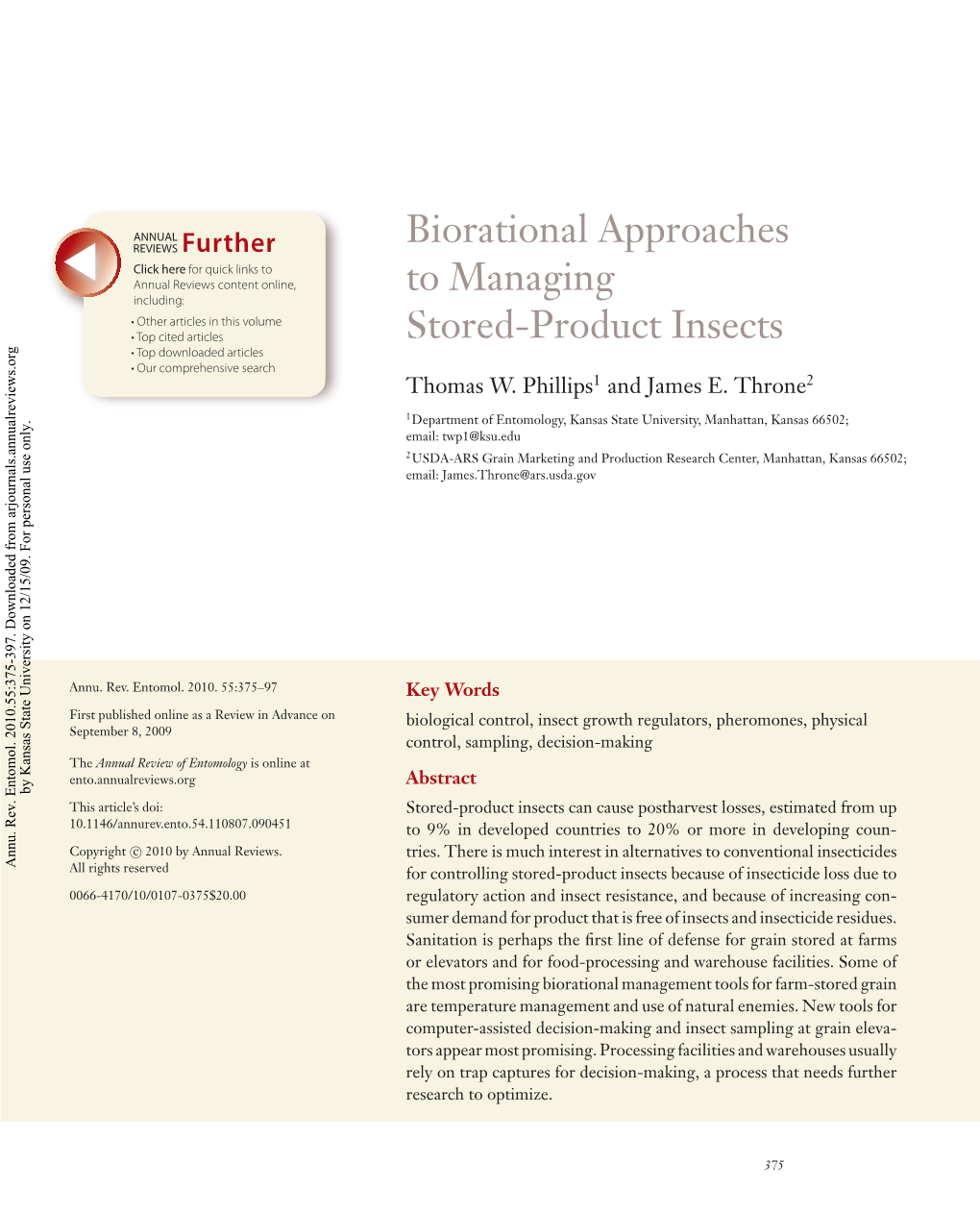 Biorational Approaches to Managing Stored-Product Insects