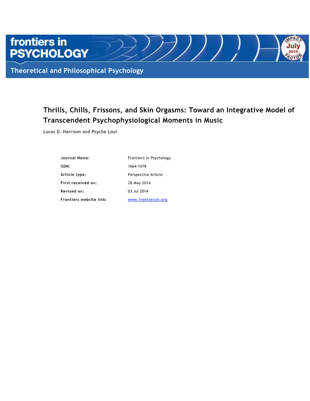 Thrills, Chills, Frissons, and Skin Orgasms: Toward an Integrative Model Of