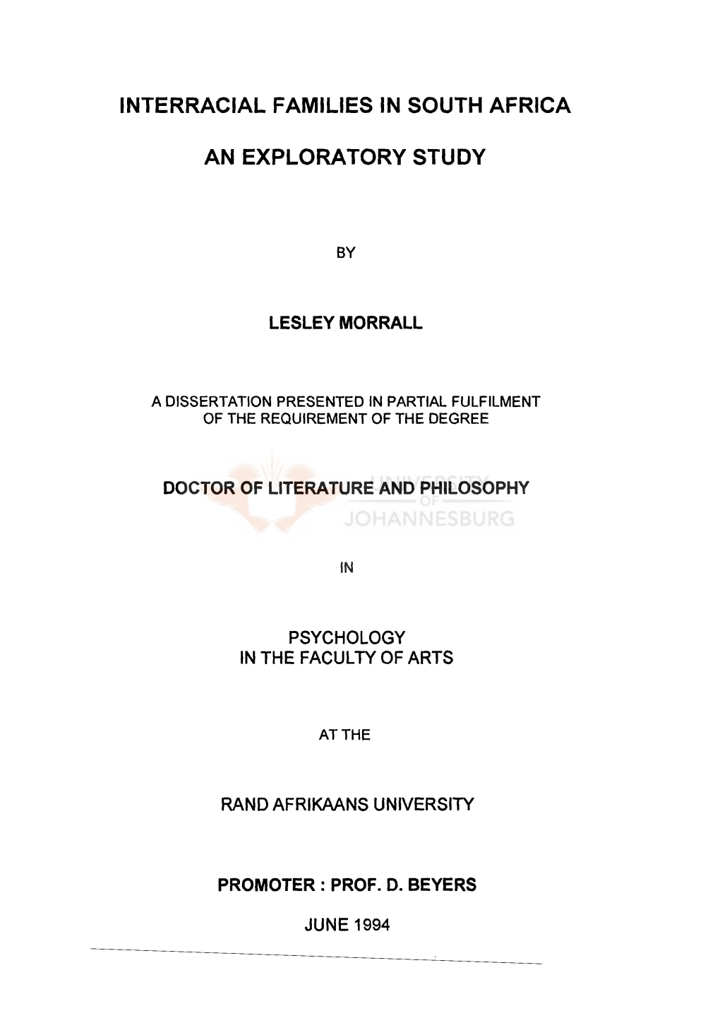 Interracial Families in South Africa an Exploratory Study