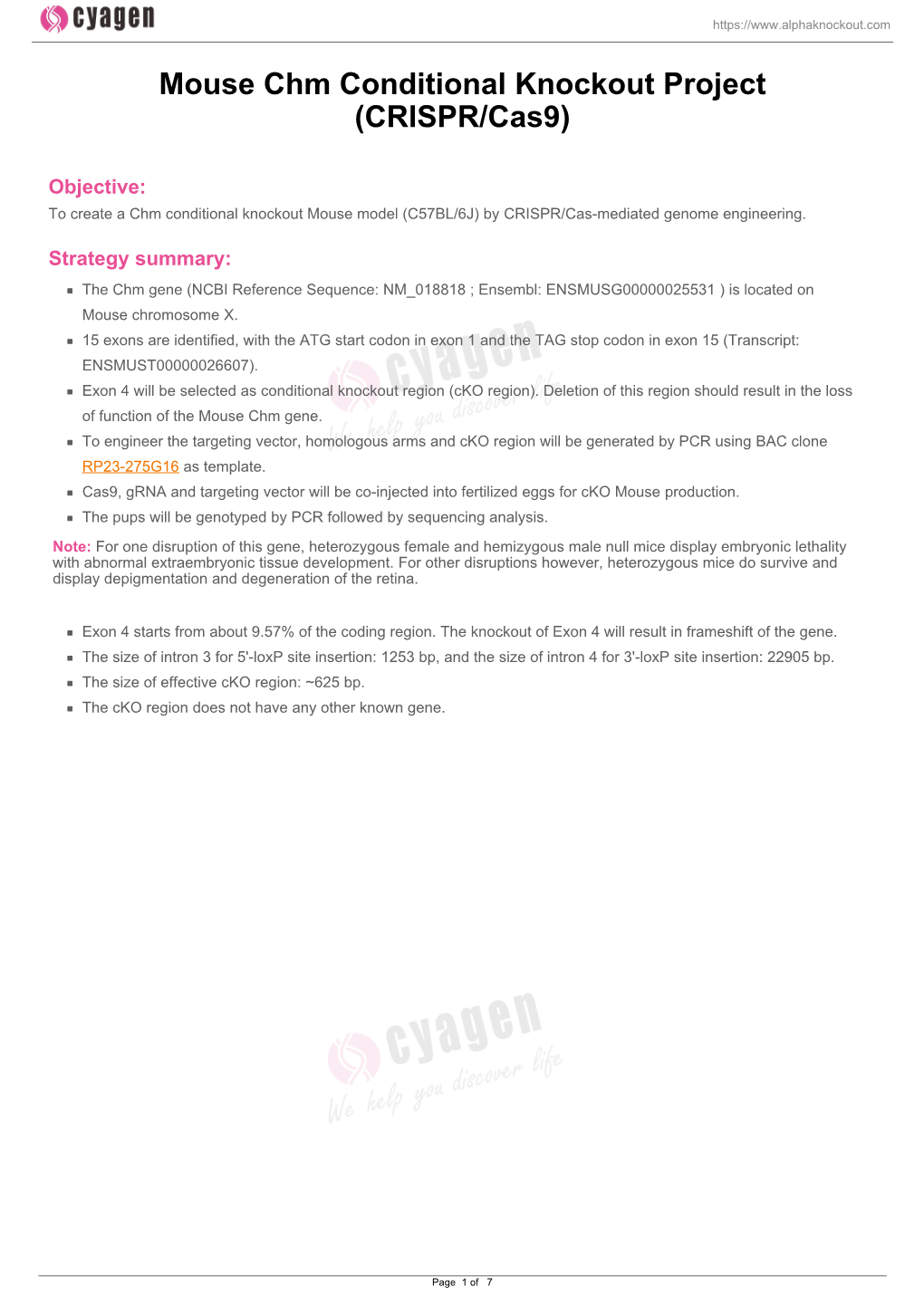 Mouse Chm Conditional Knockout Project (CRISPR/Cas9)